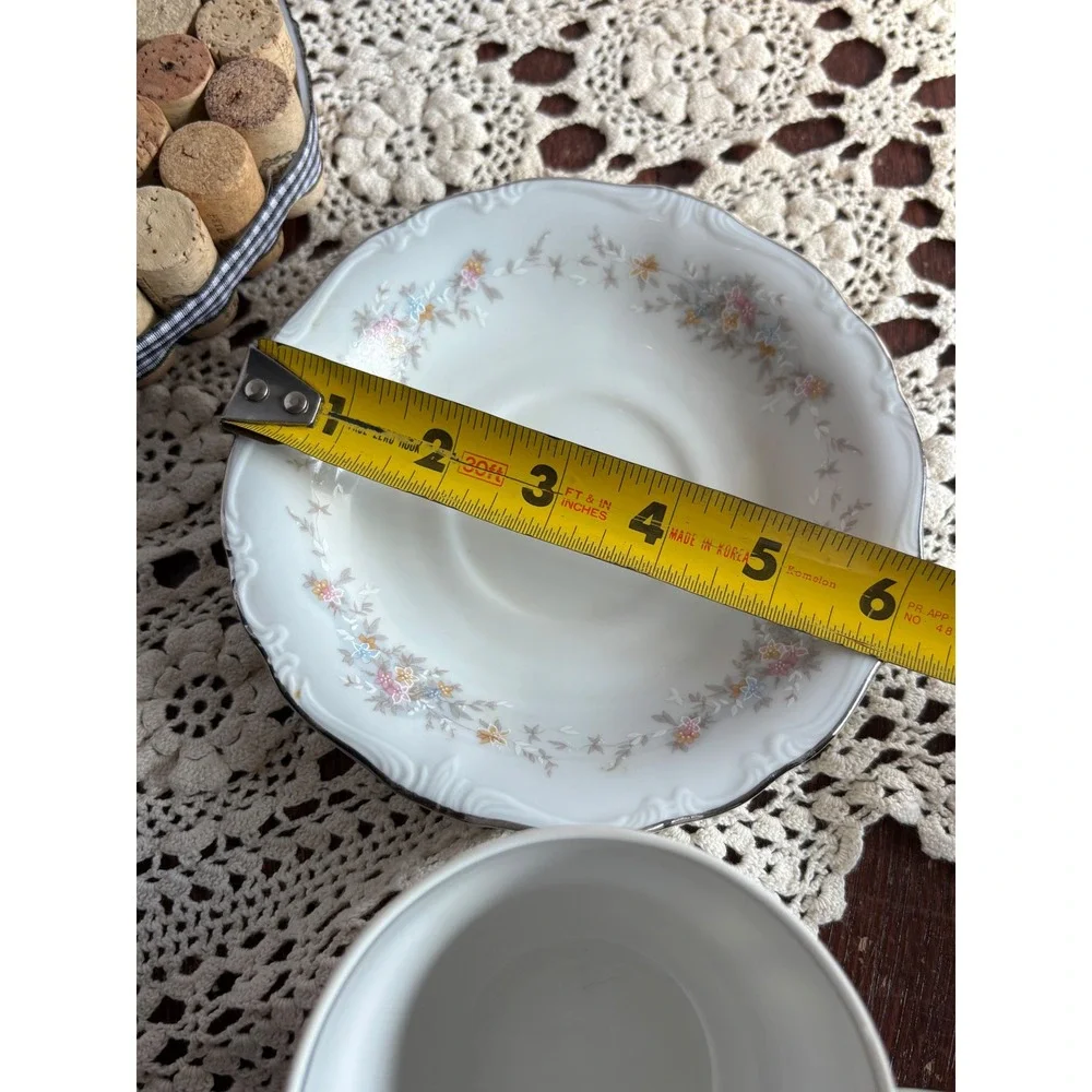 Johann Haviland Bavaria Blue Garland Tea Cup and Saucer Set Silver‎ Trim Germany
